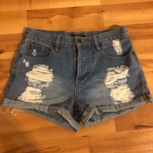 High waisted ripped jean shorts